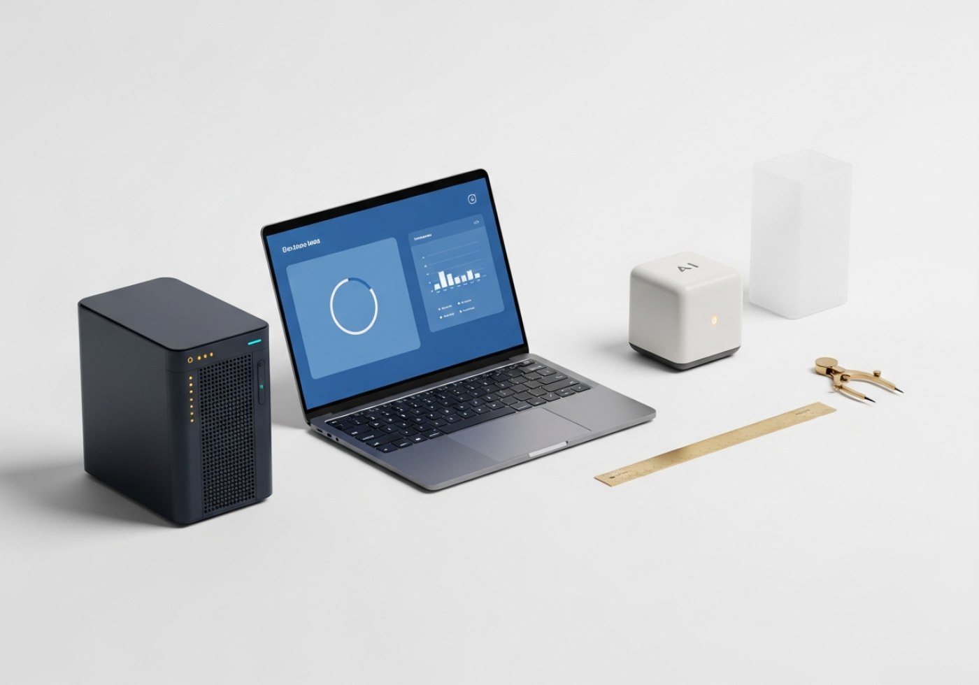 Isometric 3D illustration of OYAYTECH's engineering workshop